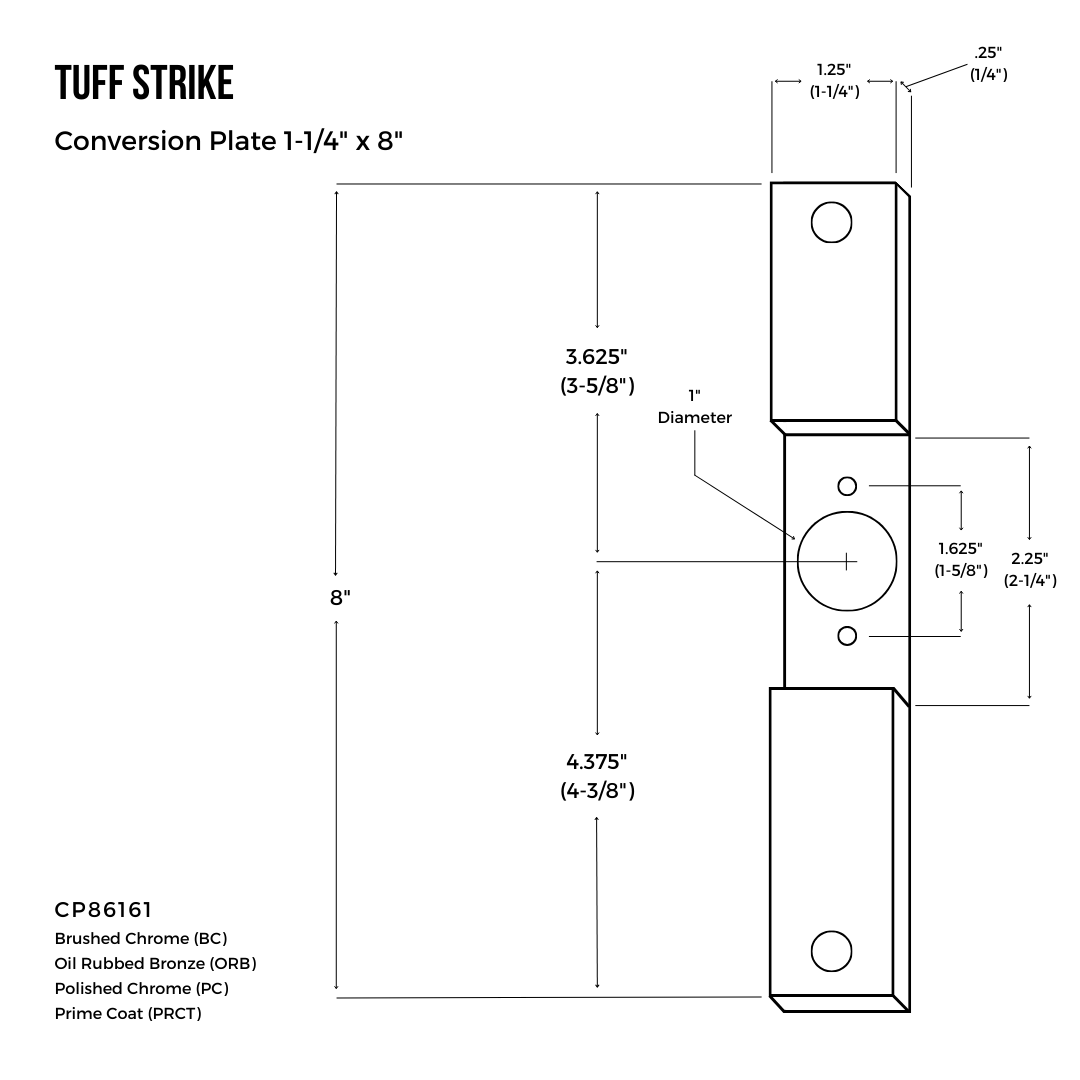 86 mortise prep to 161 cylindrical prep conversion plate